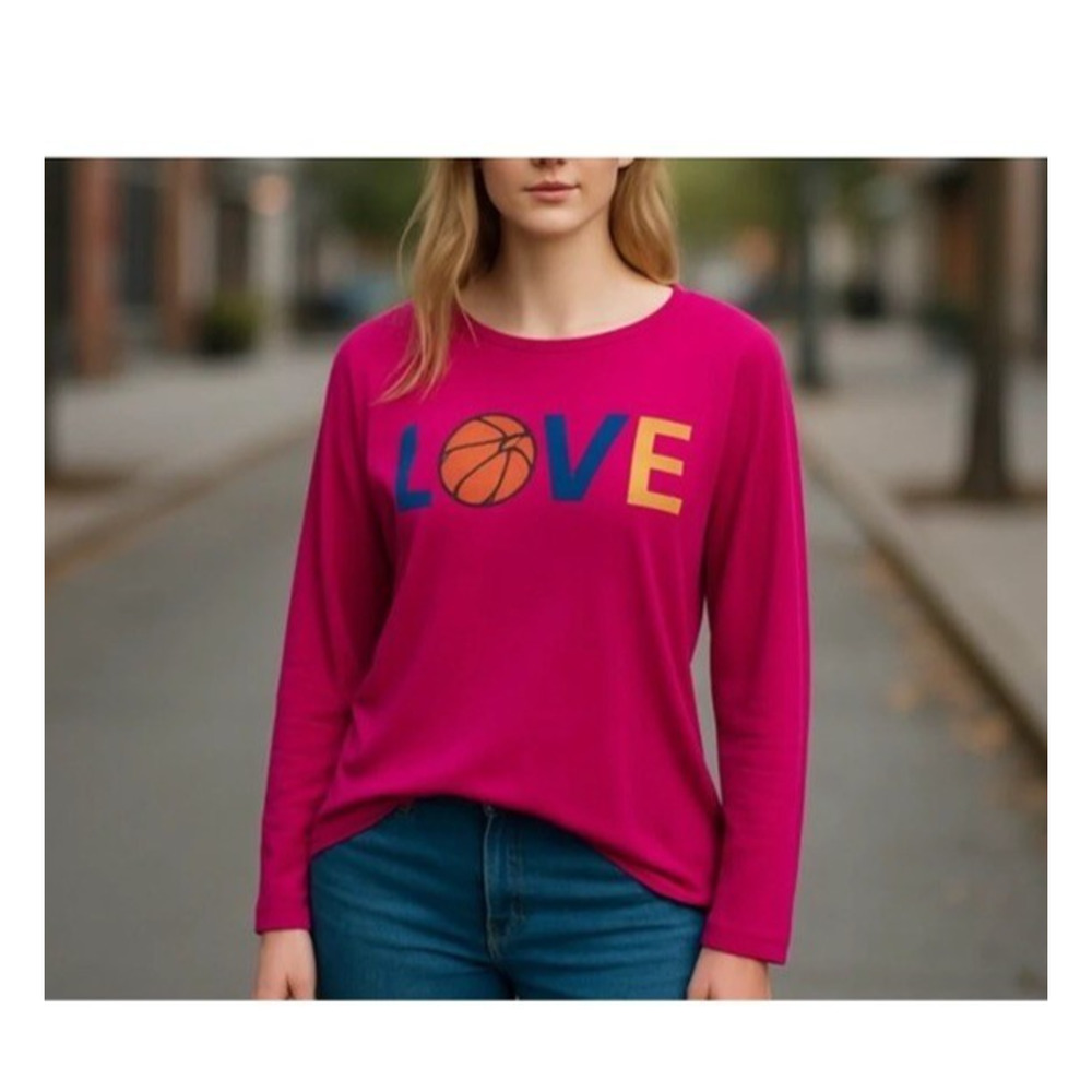 Rachel‎ Zoe LOVE Basketball Sweater Womens XL Pink Pullover Long Sleeve